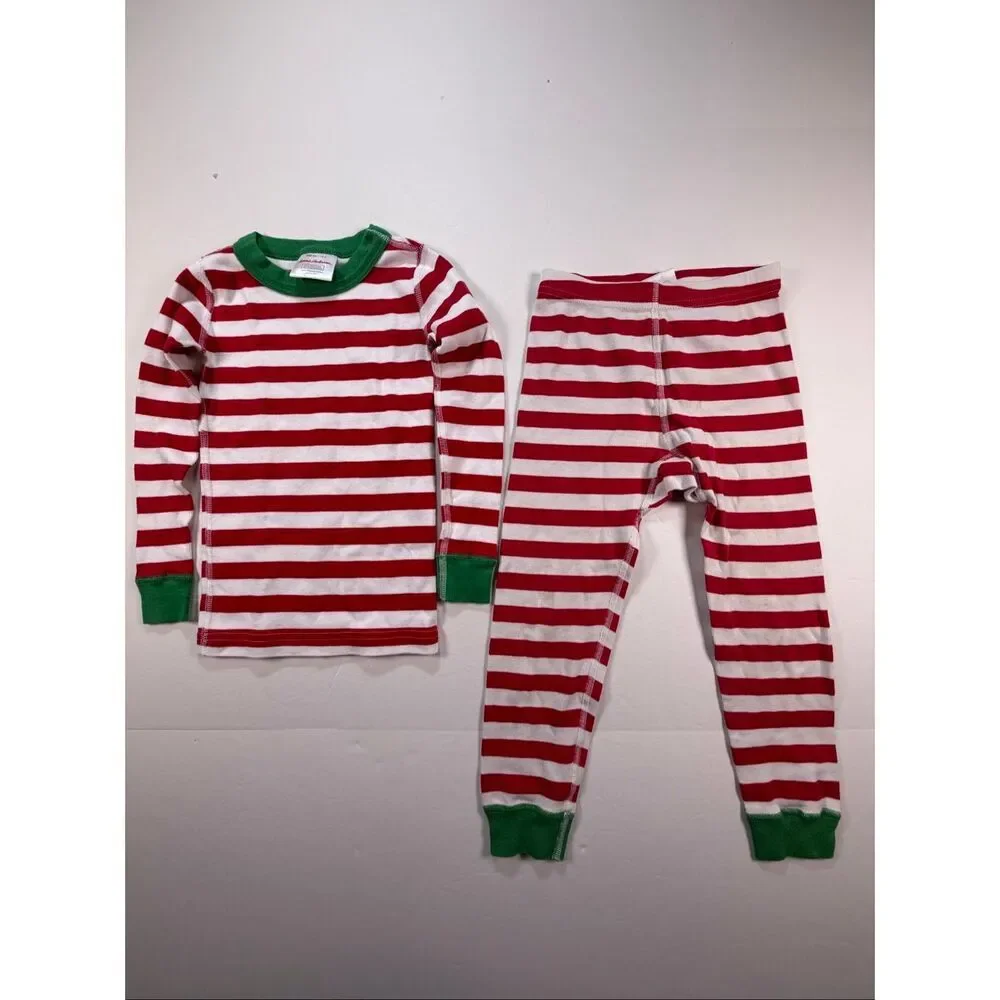 Hanna Andersson Organic Cotton Christmas Pajama Set Red Stripe Size 4 Unisex EUC
